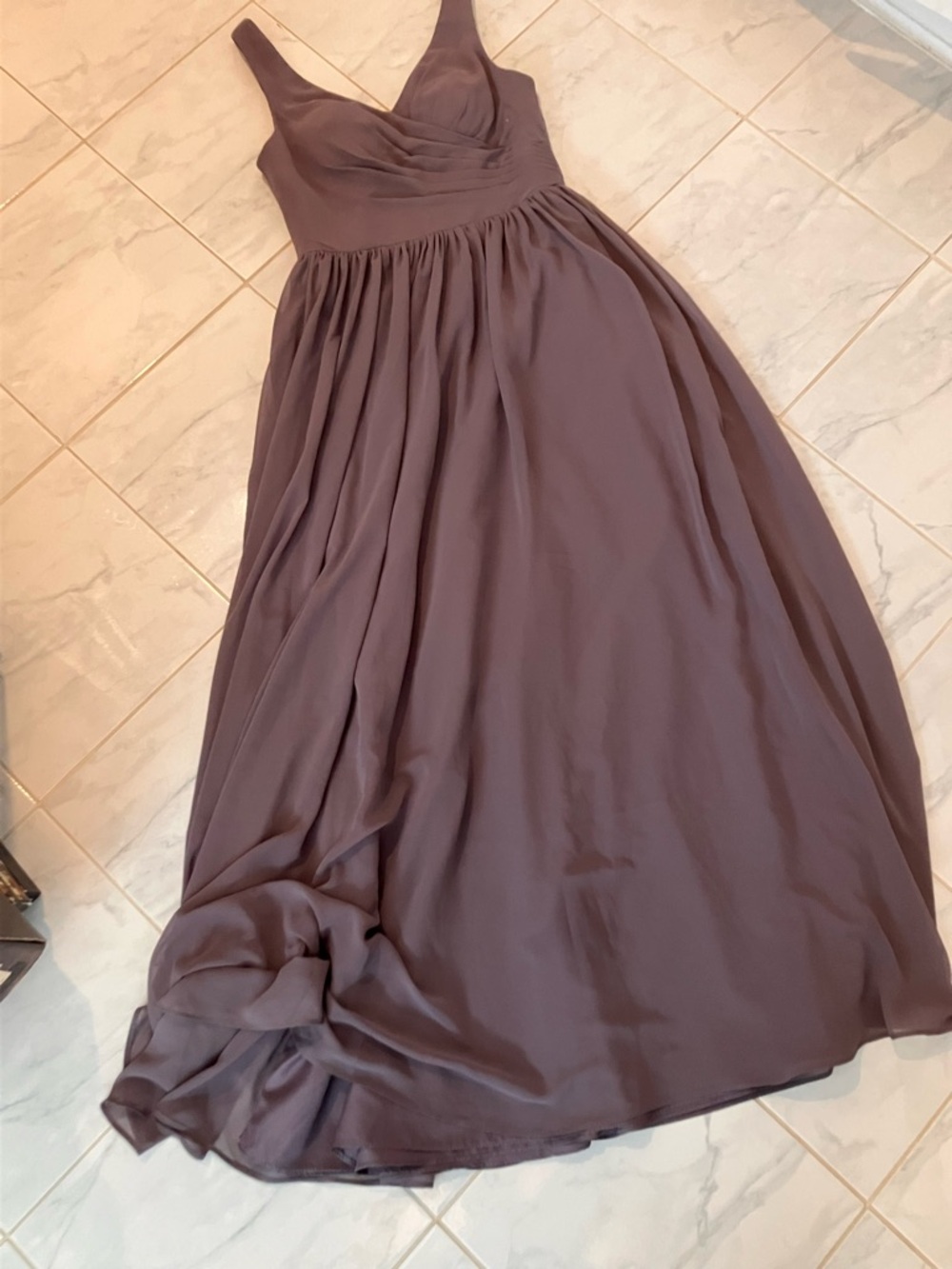 Azazie Mauve V-Neck Ruched Bodice Maxi Dressl.
Prom or Party dress!